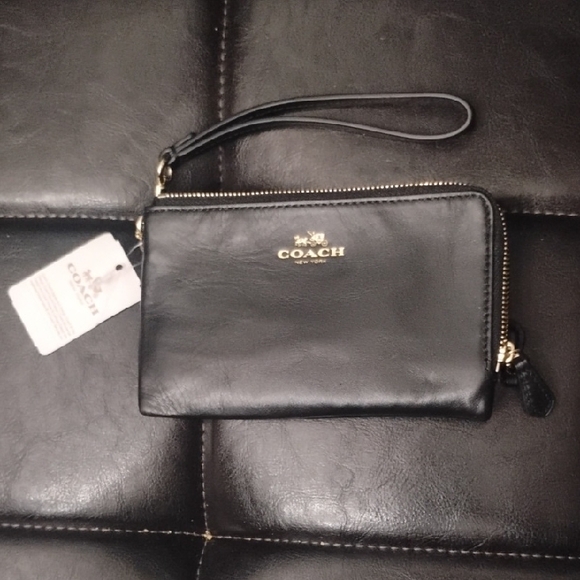 Coach Smooth Leather Double Corner Zip Black F64581 NWT - Picture 2 of 10